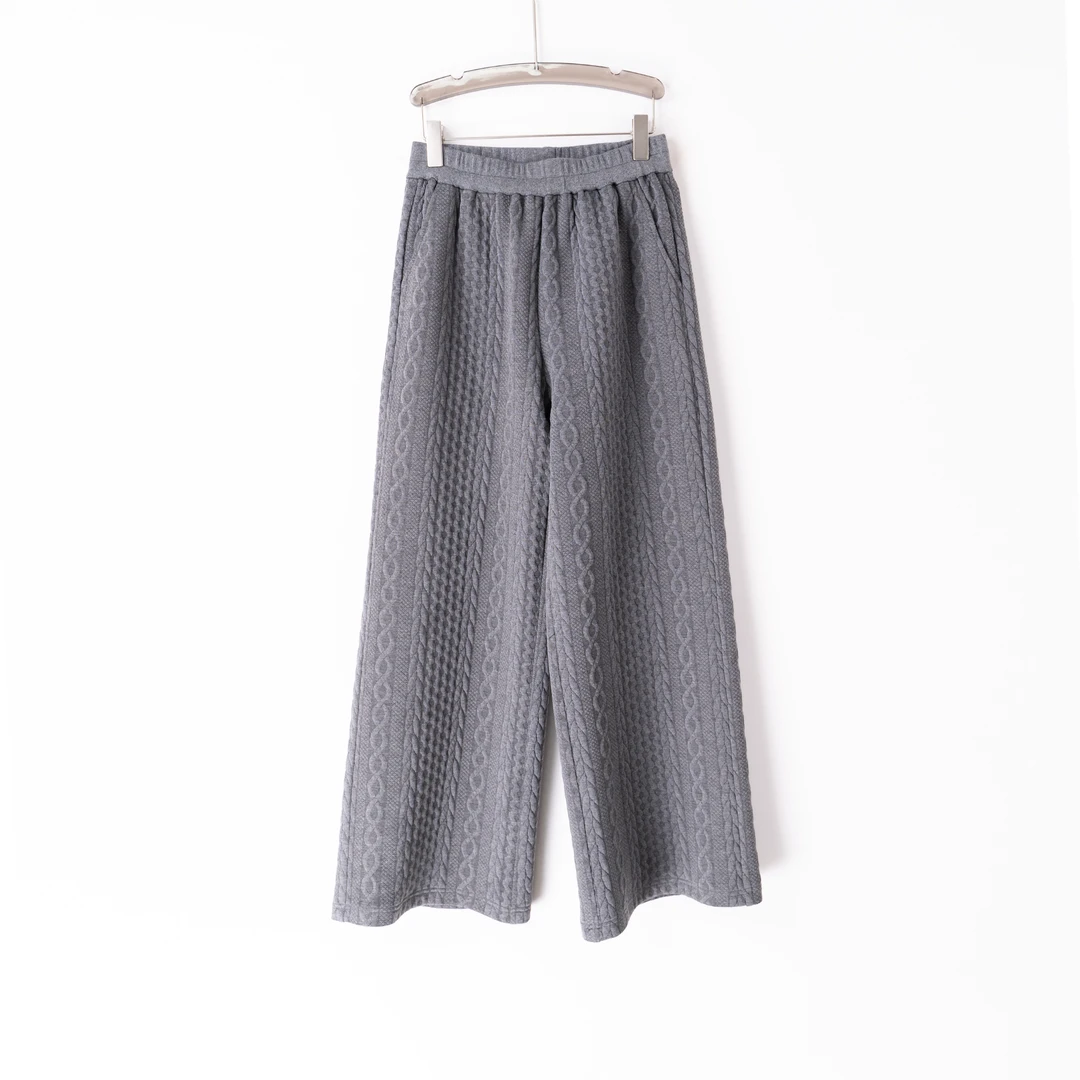 PK241011秋季新款气质舒适时尚裤子松紧腰阔腿裤针织提花面料加厚