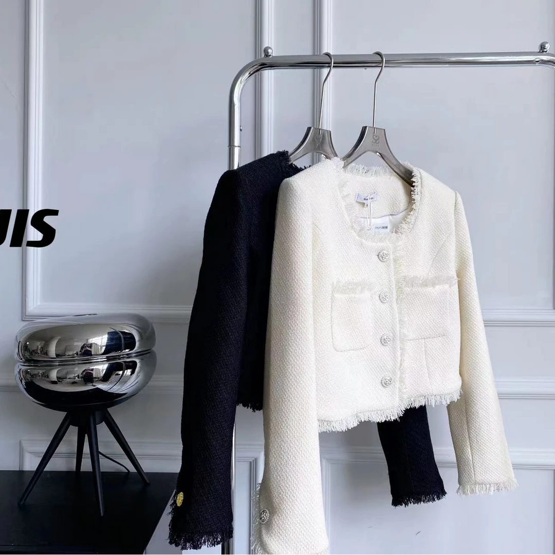 MEIPEI【收割机】设计师奶昔白流苏香风外套23082105