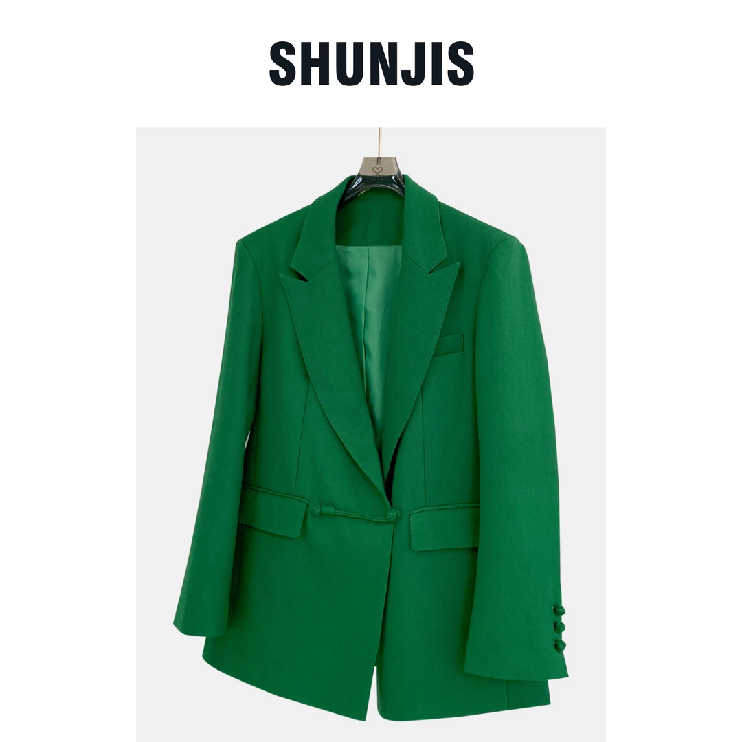 MEIPEI 新中式国风盘扣设计师款翠虬绿精纺羊毛西装23082371
