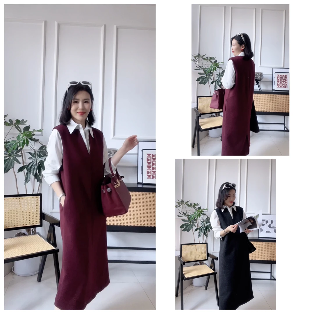 MEIPEI[曼城旧事]人字纹V领毛呢裙24011145/24011146