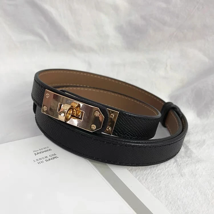 锁扣可调节腰带时尚束腰二层休闲小皮带