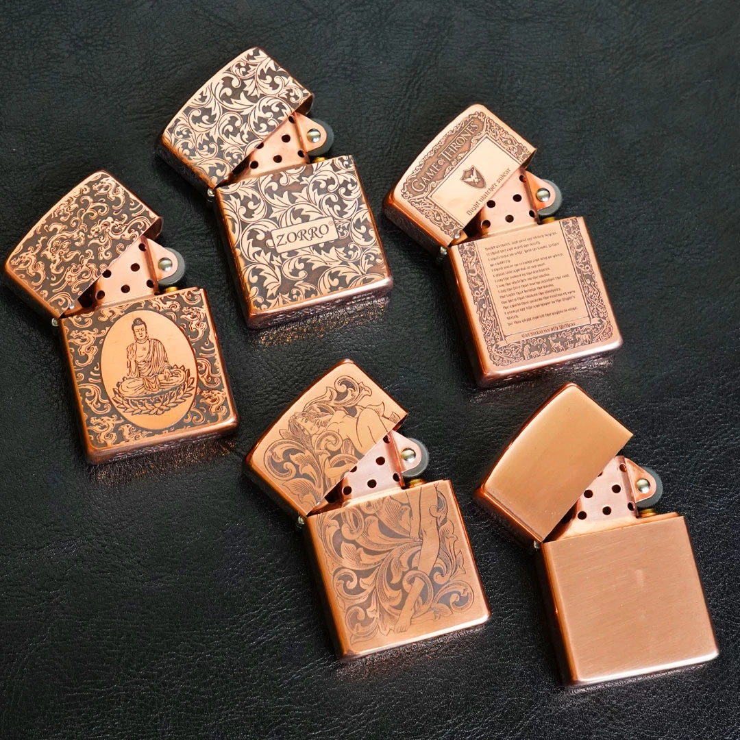 ZORRO佐罗防风煤油打火机紫铜外壳紫铜机芯手工五面精雕多款题材