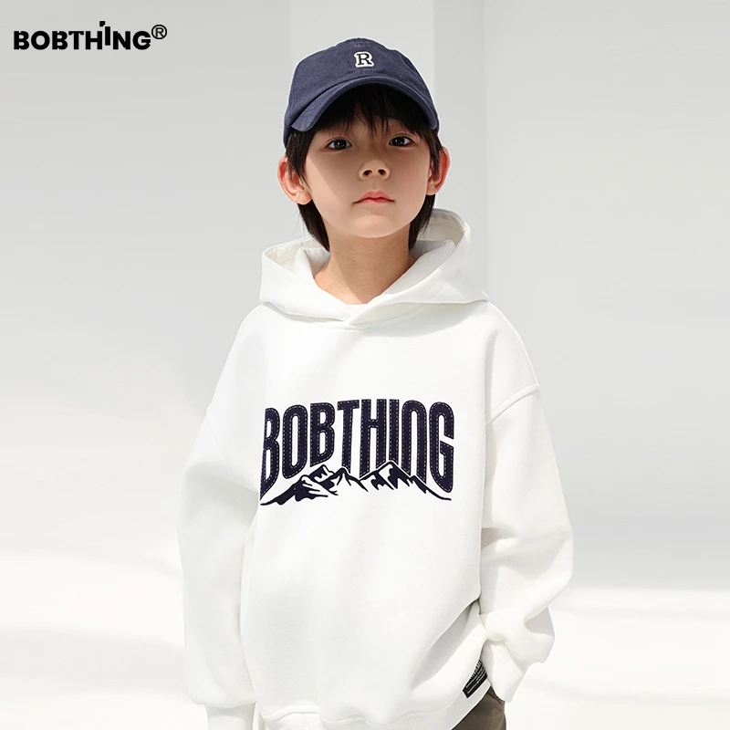 大字母LOGO儿童白色连帽卫衣男童春秋套头帽衫童装上衣针织外套潮