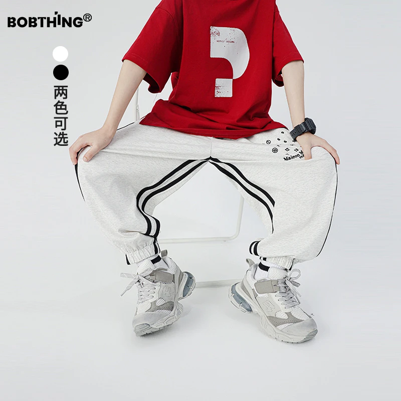 儿童夏季数字刺绣侧条运动裤男童薄卫裤中大童装针织裤子防蚊裤潮