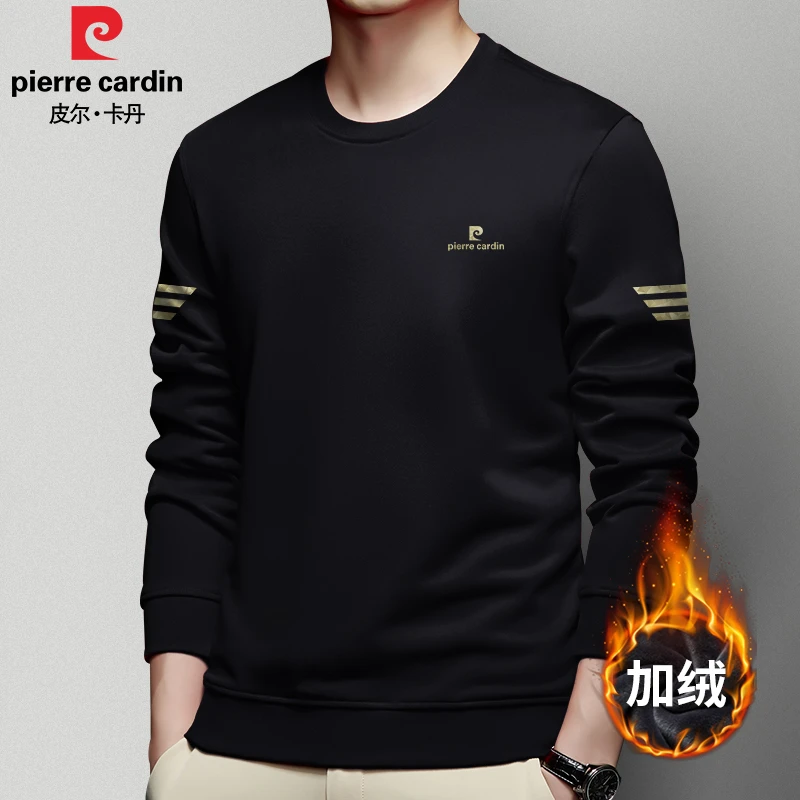 皮尔卡丹P6006圆领卫衣秋冬休闲加绒加厚宽松春秋百搭男士长袖