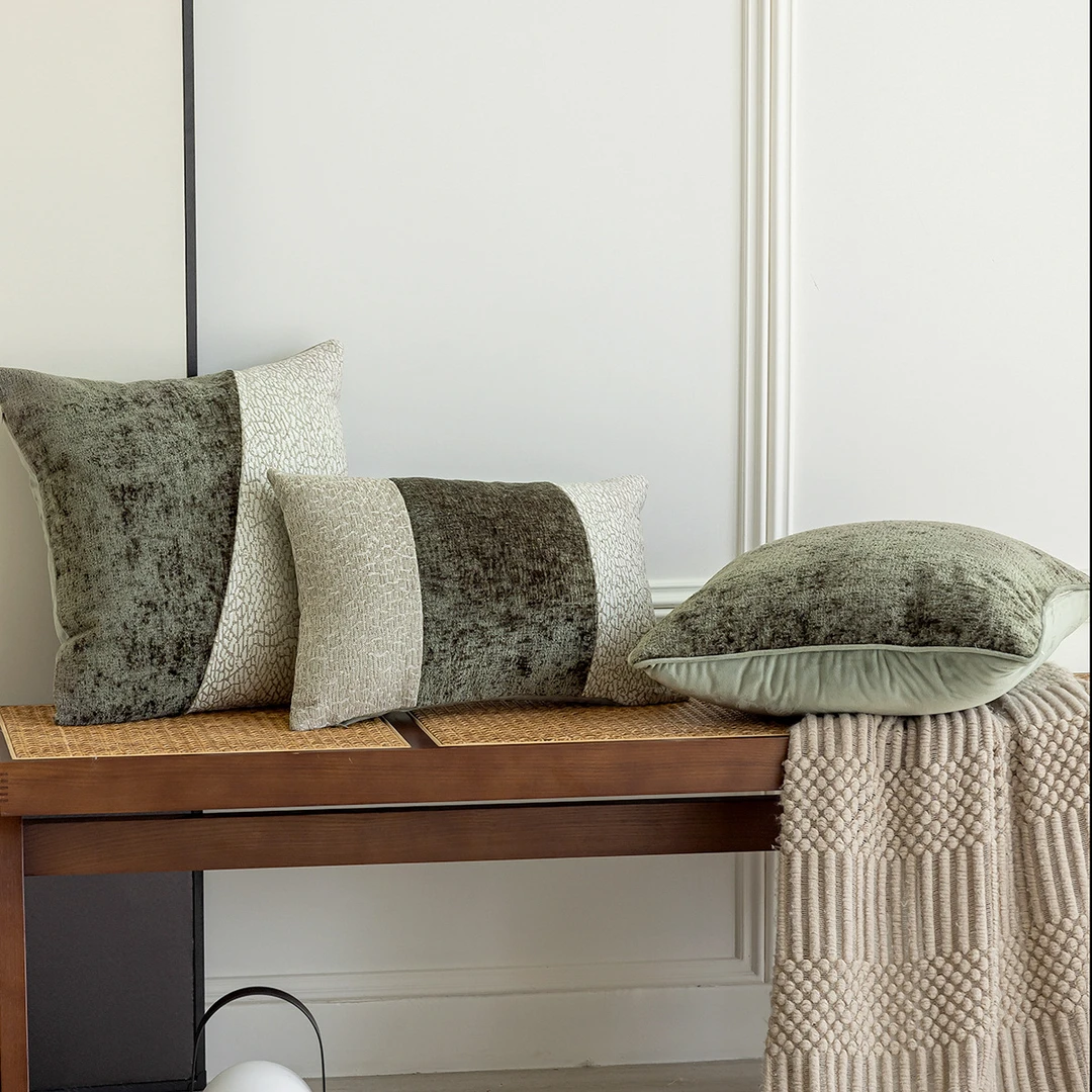 冰花绒绿色系沙发抱枕亚马逊跨境靠枕靠垫靠背家居装饰房间卧室