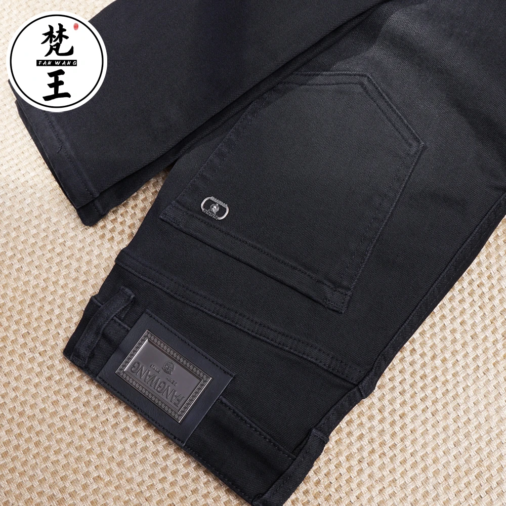 梵王黑色秋冬款高端欧版男士牛仔裤男修身直筒长裤子厚款弹力百搭