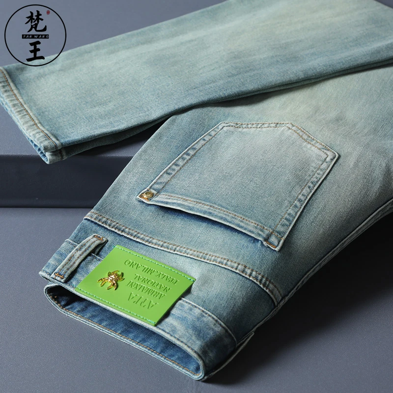 FANWANG/梵王轻奢牛仔裤男士夏季薄款修身弹力小直筒休闲新款裤子