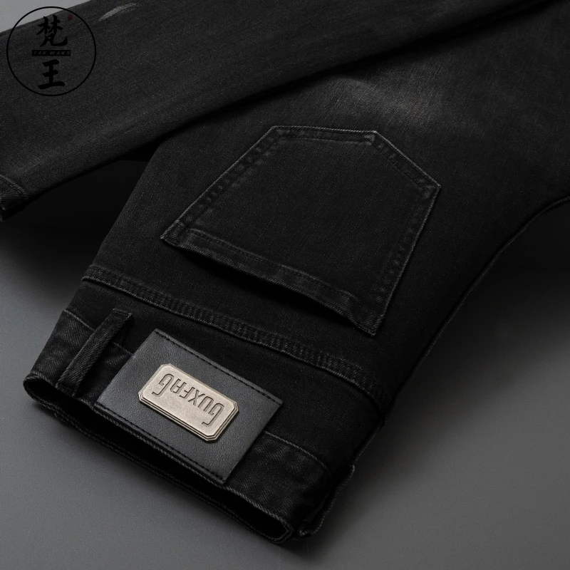 FANWANG/梵王秋冬牛仔裤男弹力黑色欧版修身小直筒休闲百搭长裤子