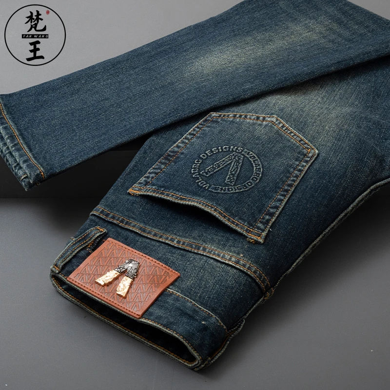 FANWANG/梵王秋冬高端轻奢男士牛仔裤修身小直筒复古怀旧休闲长裤