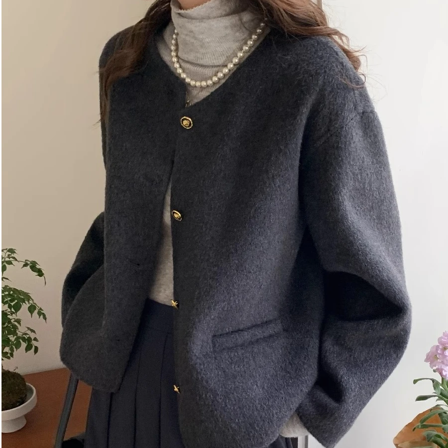 秋冬季高级感呢子大衣女2024新款灰色毛呢外套小个子短款韩系气质