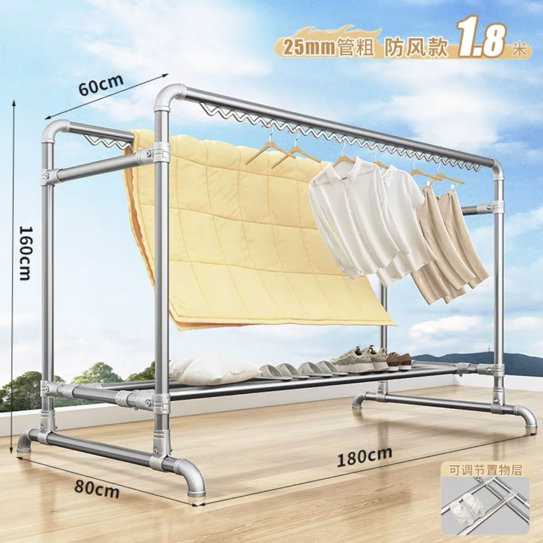 镀锌管水暖管组装稳固晾衣架晾晒神器室内户外置衣架鞋柜落地阳台