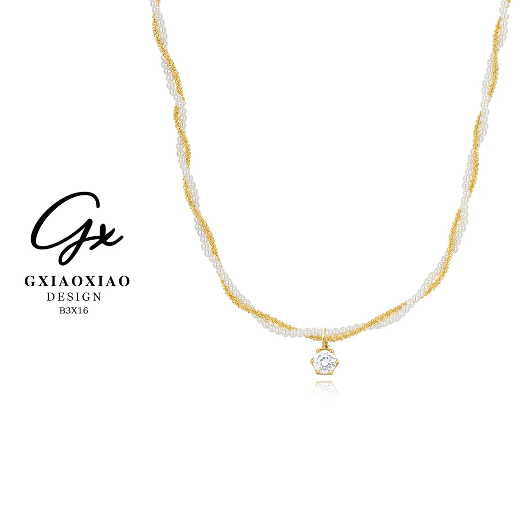 G XIAOXIAO 镀K金 复古时尚气质双圈扭扭链项链 B3X16