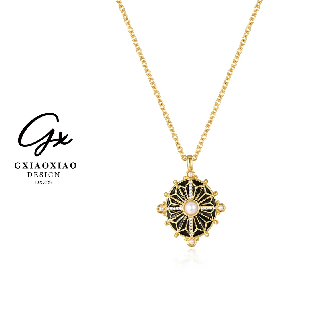 G XIAOXIAO 镀K金【星芒】设计师款轻奢气质黑色星芒项链 DX229