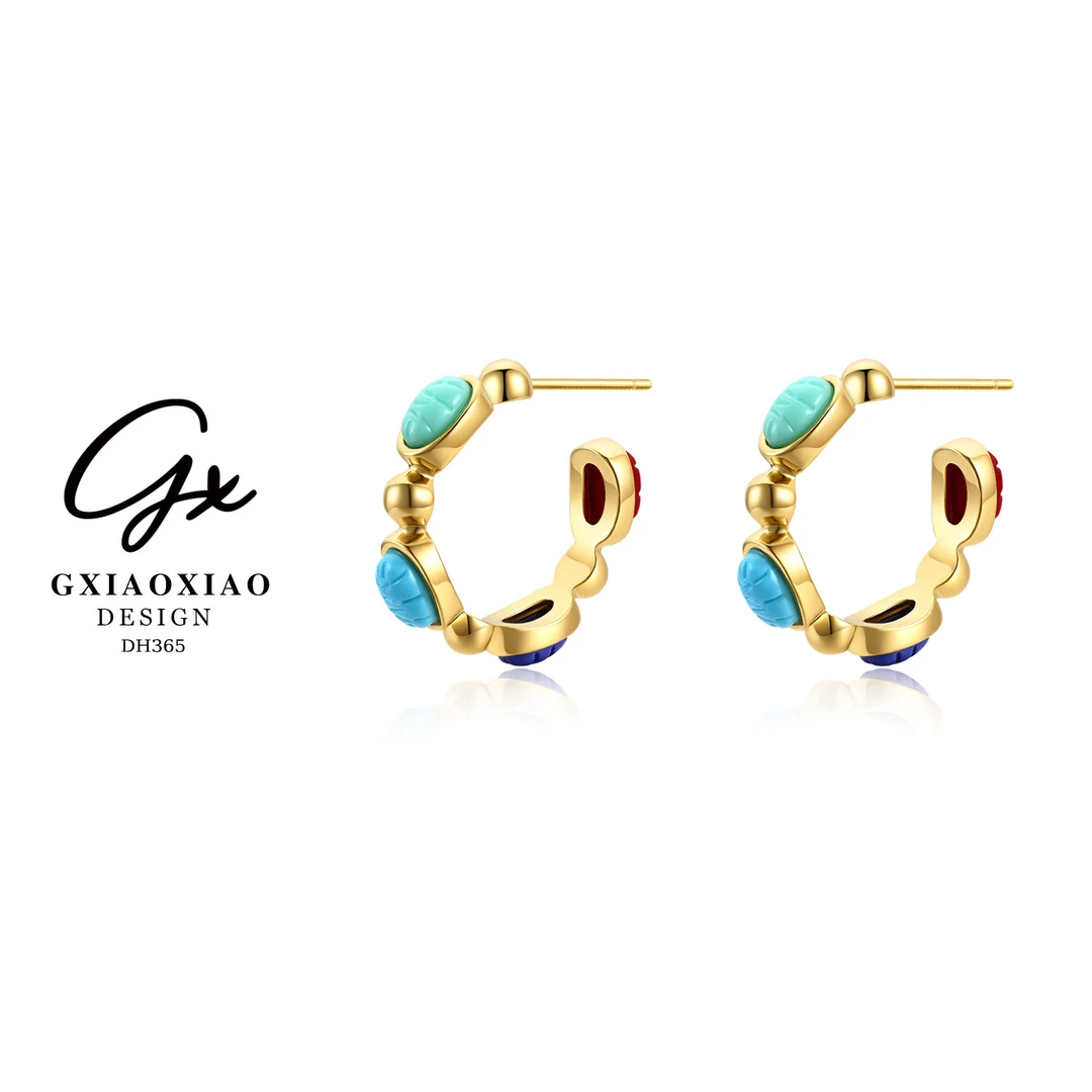 G XIAOXIAO 镀K金【冰兰】复古设计高级感耳钉 DH365