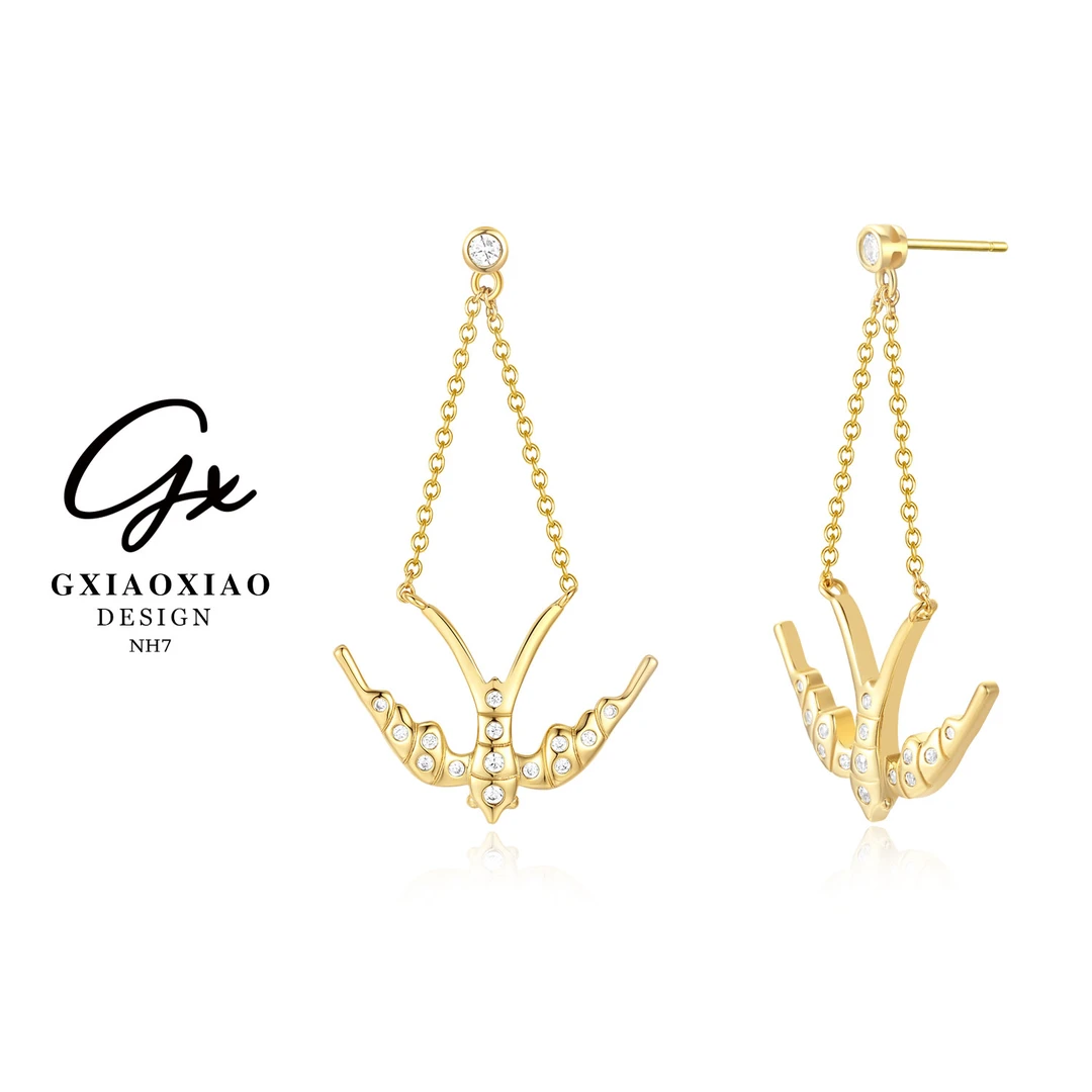 G XIAOXIAO 镀K金 【燕语飞】气质高级飞燕耳环 NH7