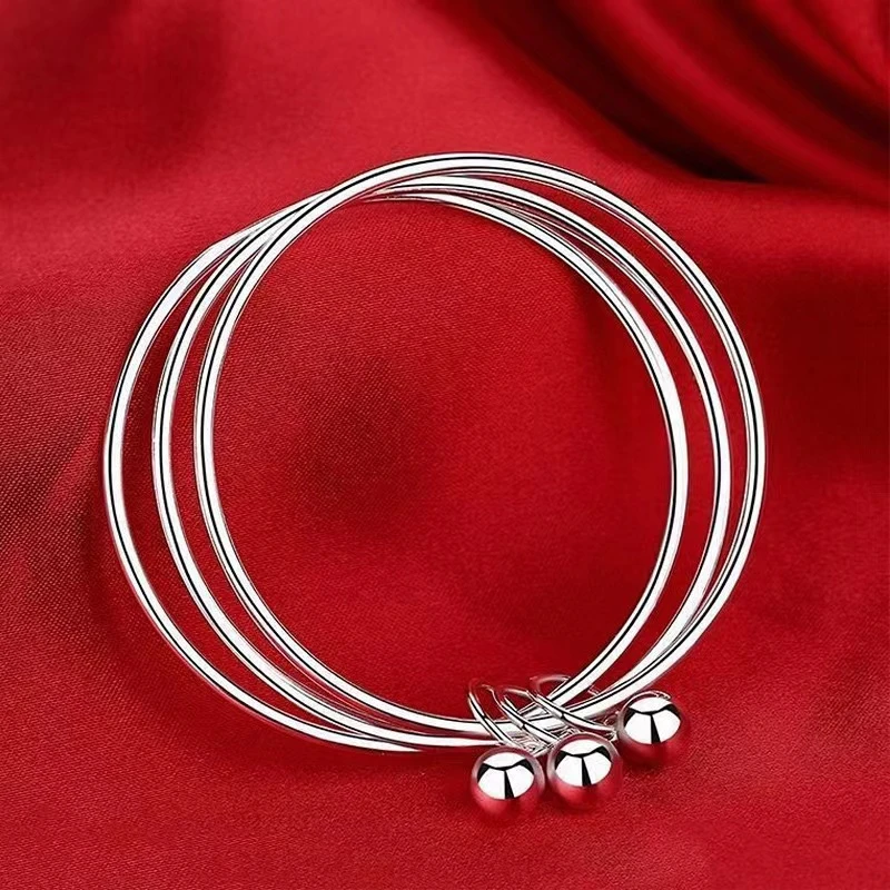 足银手镯  46号 三生三世铃铛闭口实心足银手镯