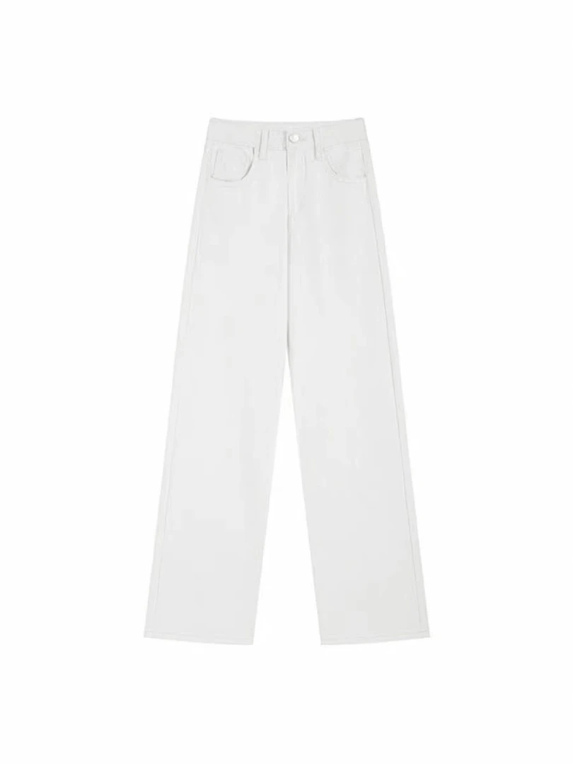 米白色9分直筒牛仔裤女春季新款高腰宽松遮胯显瘦阔腿裤夏季70044