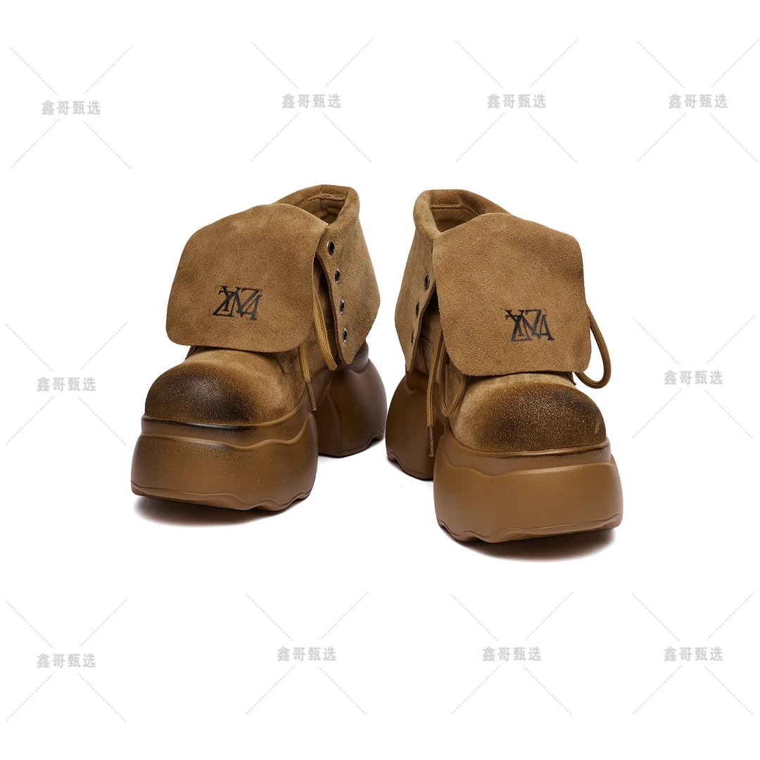 【平增高·鑫哥13CM】2024秋季新牛反绒百搭小个子内增高两穿马丁靴