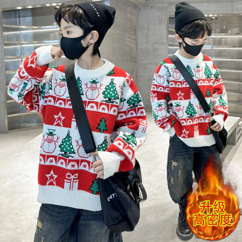 男女童冬款毛衣2023新款儿童保暖针织衫上衣圣诞服年服拜年服