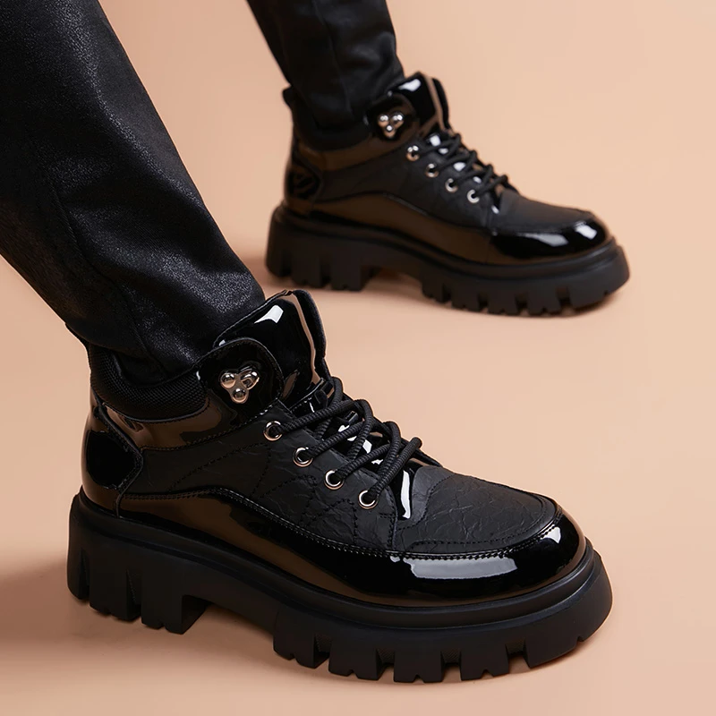 休闲皮鞋男2025新款英伦风厚底增高德比鞋软皮潮鞋时尚百搭男鞋子