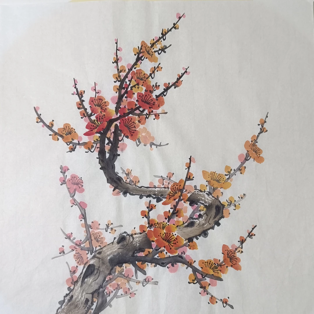 梅兰竹菊一套4幅、宣纸34x34，直接现场手绘