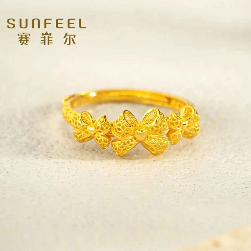 【赛菲尔5G精品】足金999花丝蝶舞镂空蝴蝶结黄金戒指