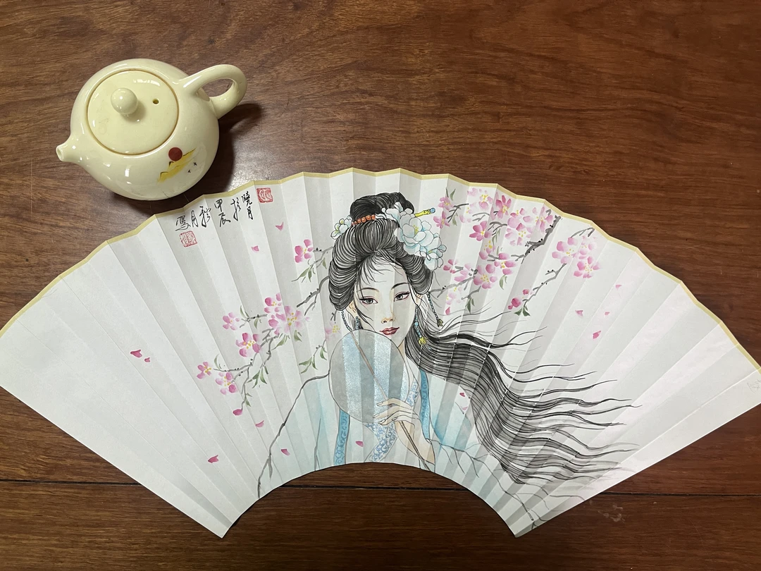 95寸18方玉竹折扇 美女图