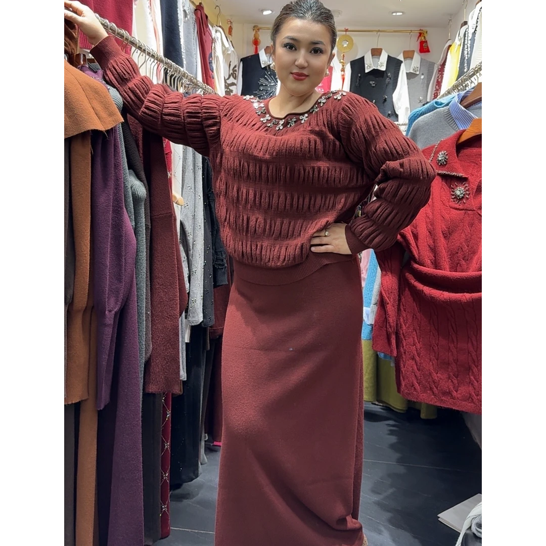 2024新款秋冬针织套装气质网红时尚休闲女士显瘦长袖圆领百搭