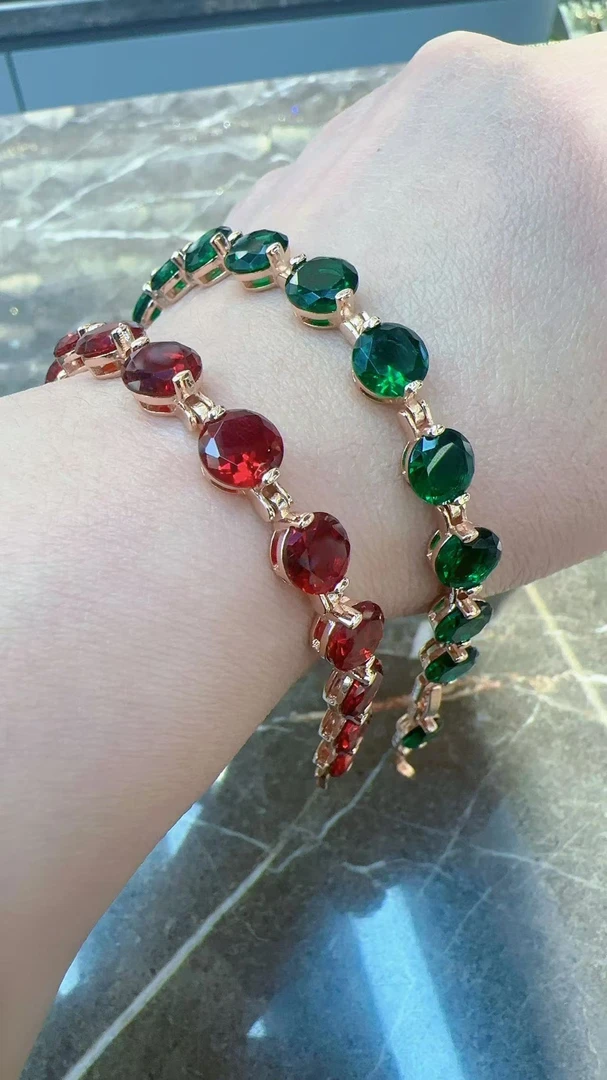 铜合金锆石手链 086-585俄罗斯镶嵌红石手链女豪华洋气镀手链