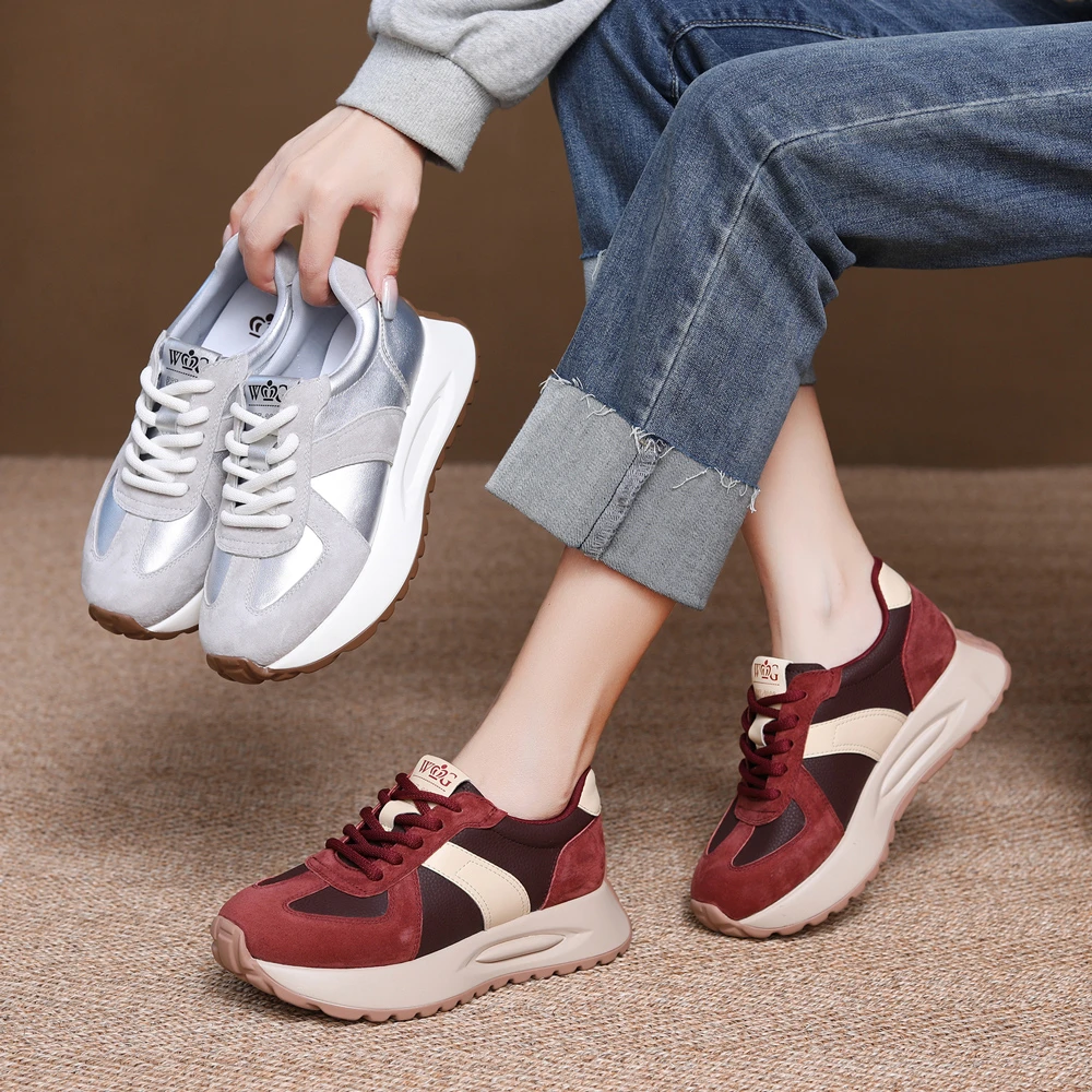 王冠鞋业直播女鞋秋季休闲鞋2025春秋拼色透气百搭运动鞋系带板鞋