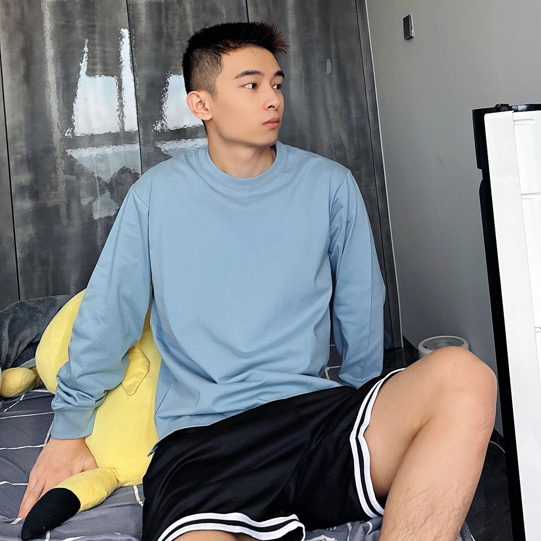 T1MEPALPENG230G纯色纯棉长袖打底T恤上衣休闲男士秋冬简约圆领