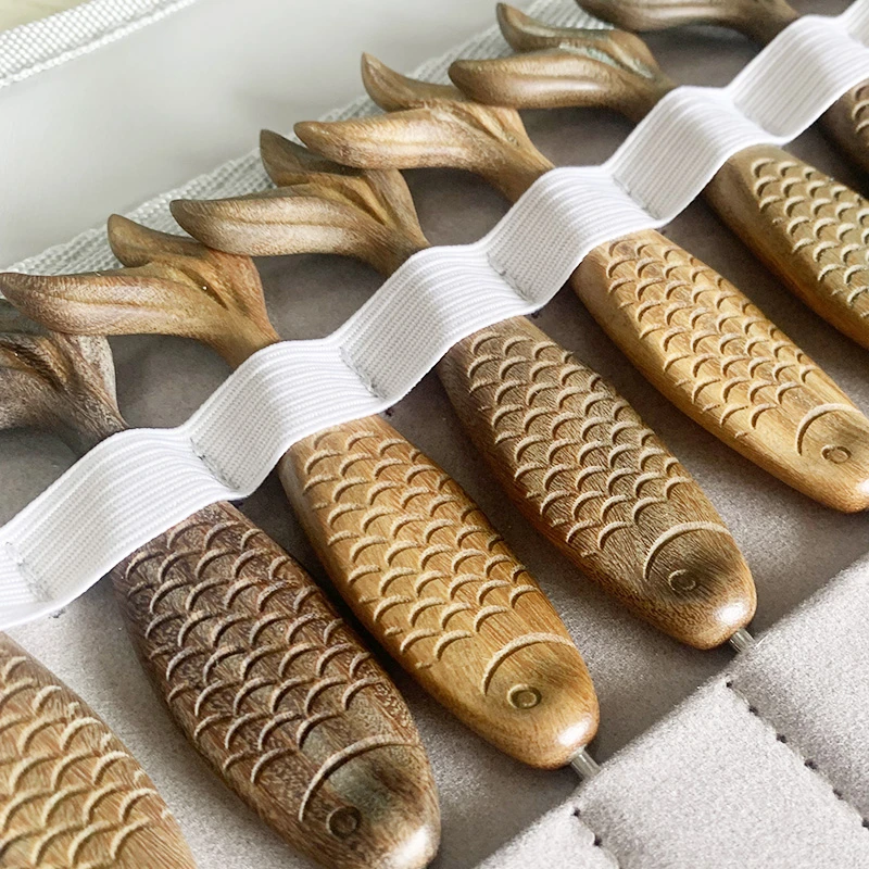 芙拉达绿檀鱼尾钩针小鱼勾针工具钩织勾线不锈钢钩针手工打磨编织