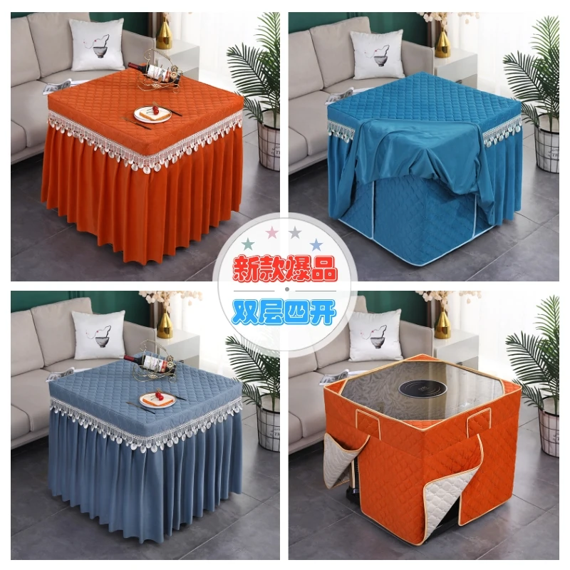 新款水貂绒双层加绒加厚正方形烤火罩取暖桌罩烤火炉罩套电炉套罩
