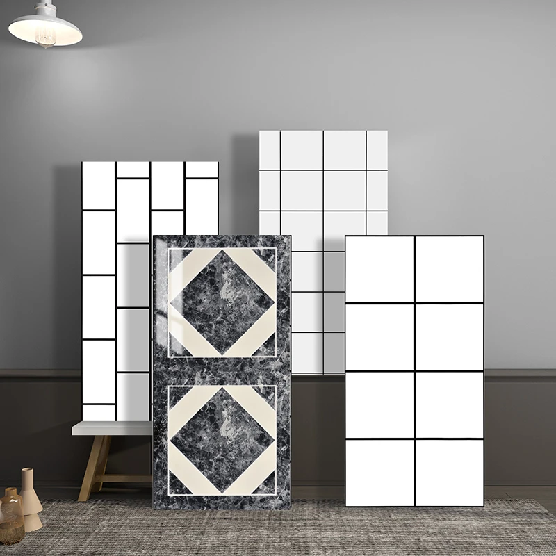 北欧几何图案新厨房卫生间黑白格子贴纸仿瓷砖防水墙纸自粘实拍