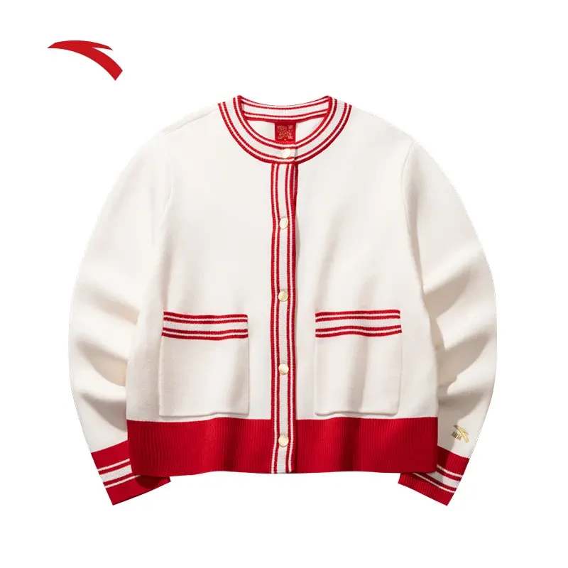 ANTA/安踏好事发生新年红色圆领开衫毛衣女春季休闲外套162518734