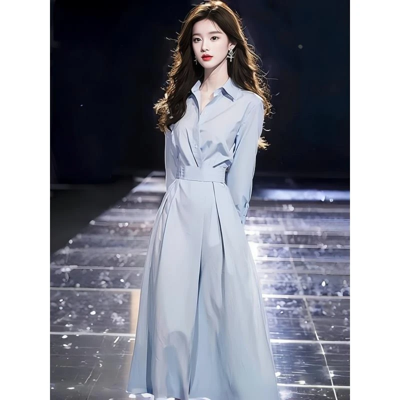 【万达撤柜】秋装正式场合气质高端精致小众不撞款宴会蓝色衬衫收