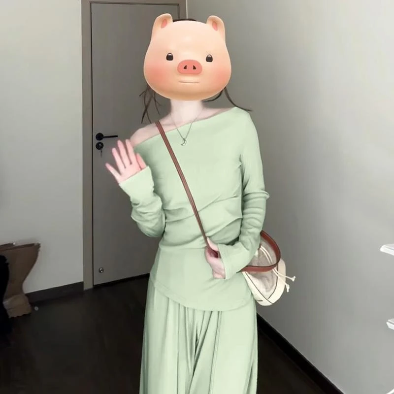 拉夏贝尔2024早秋新款法式一字肩连衣裙子女春秋季小众设计感气质