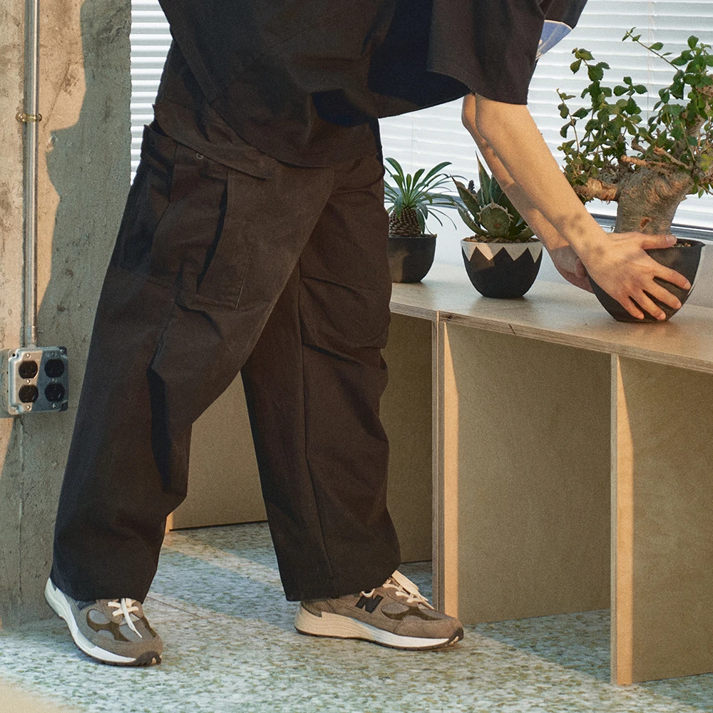 MIDUPDATE 2024春夏新款混纺宽松直筒休闲肌理工装长裤