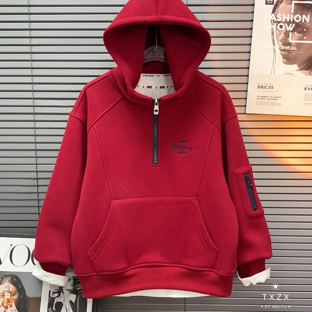 TX-24XY151冬季新款中大童亲子美式工装加绒加厚连帽卫衣卫裤潮