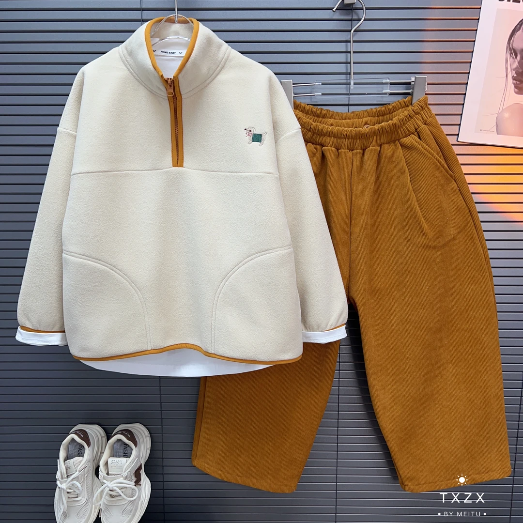 TX-24XY137冬季新款中大童亲子时髦休闲INS摇粒绒半高领两件套