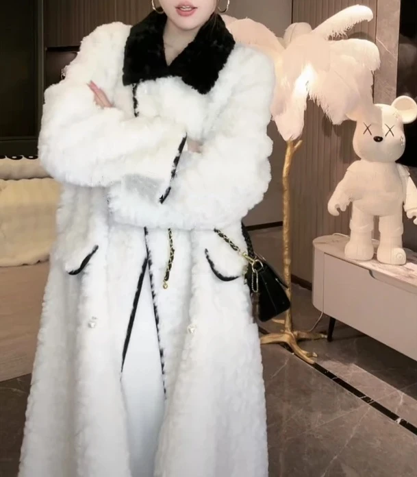 【LIANG】时尚小香风设计感珍珠排扣长款外套秋冬慵懒气质羔毛外套