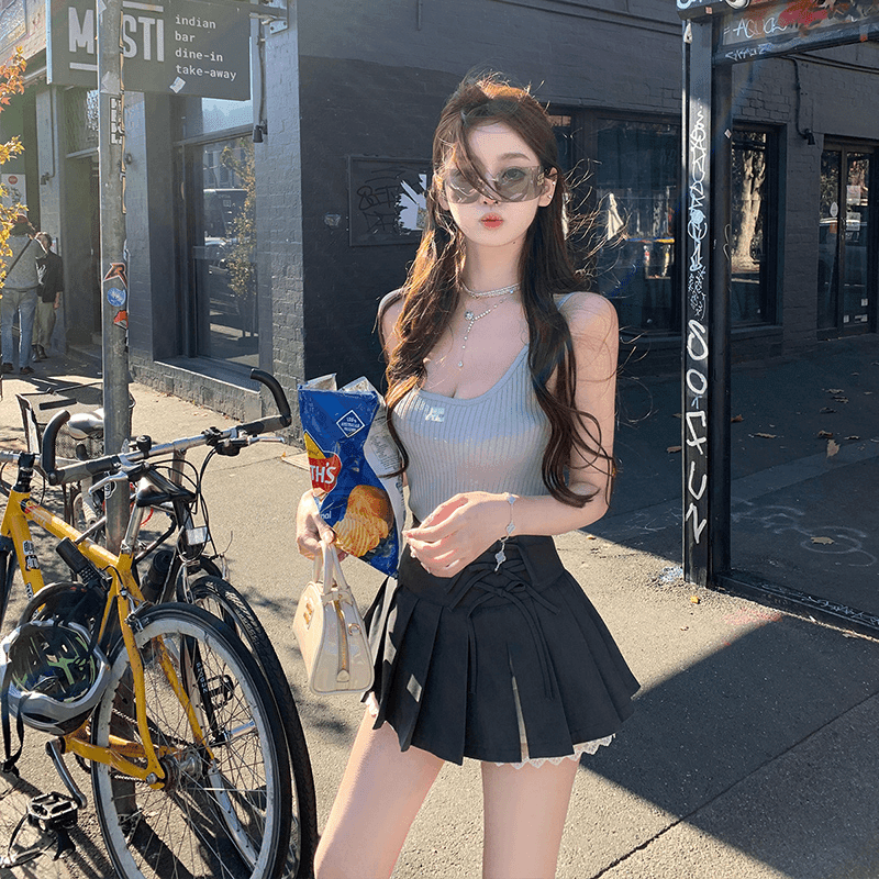 【LIANG~】新品ins纯欲辣妹性感针织吊带上衣女高腰时尚百褶半身裙
