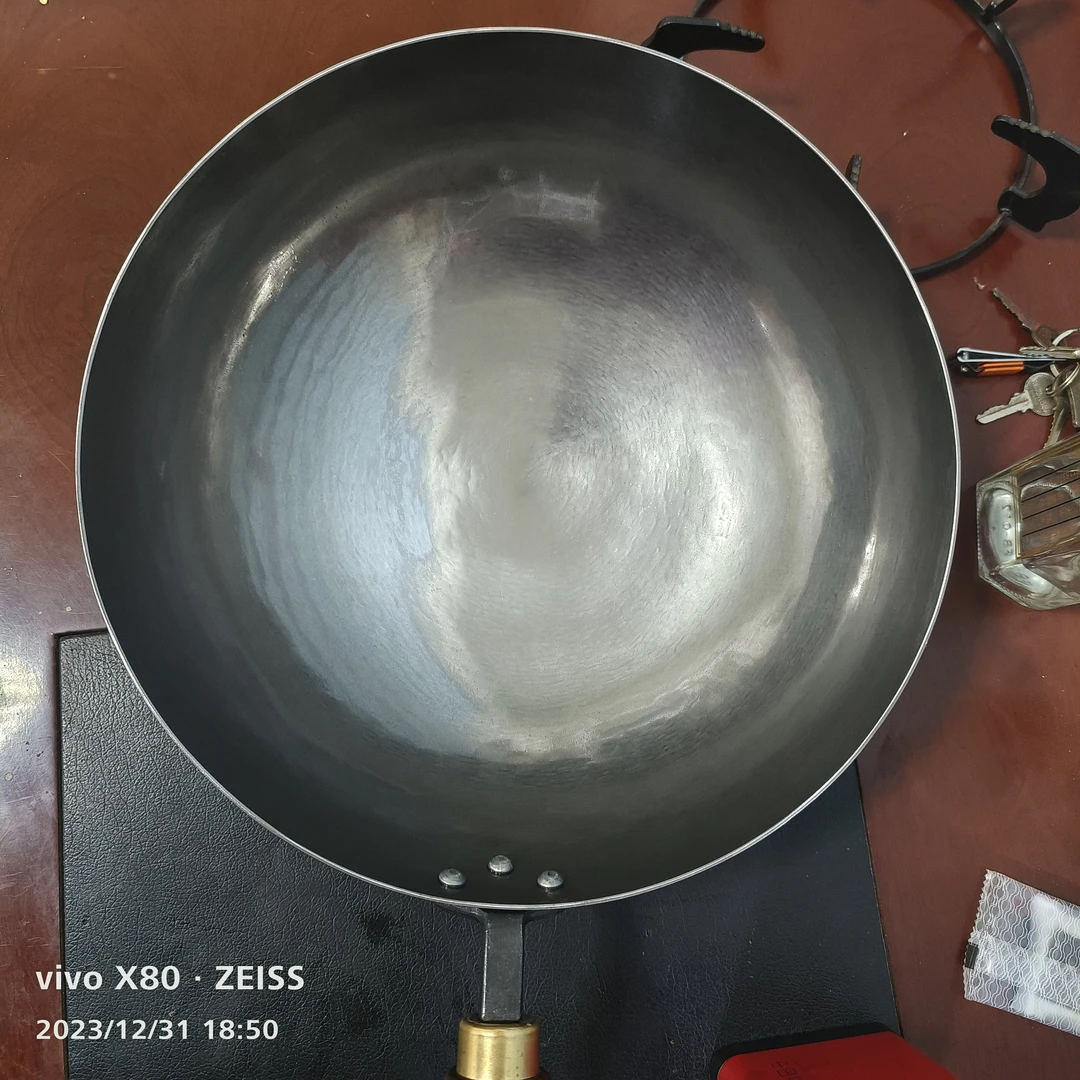 【高端条锤镜面炒锅】纯手工热锻加冷打健康无涂层家用炒菜锅
