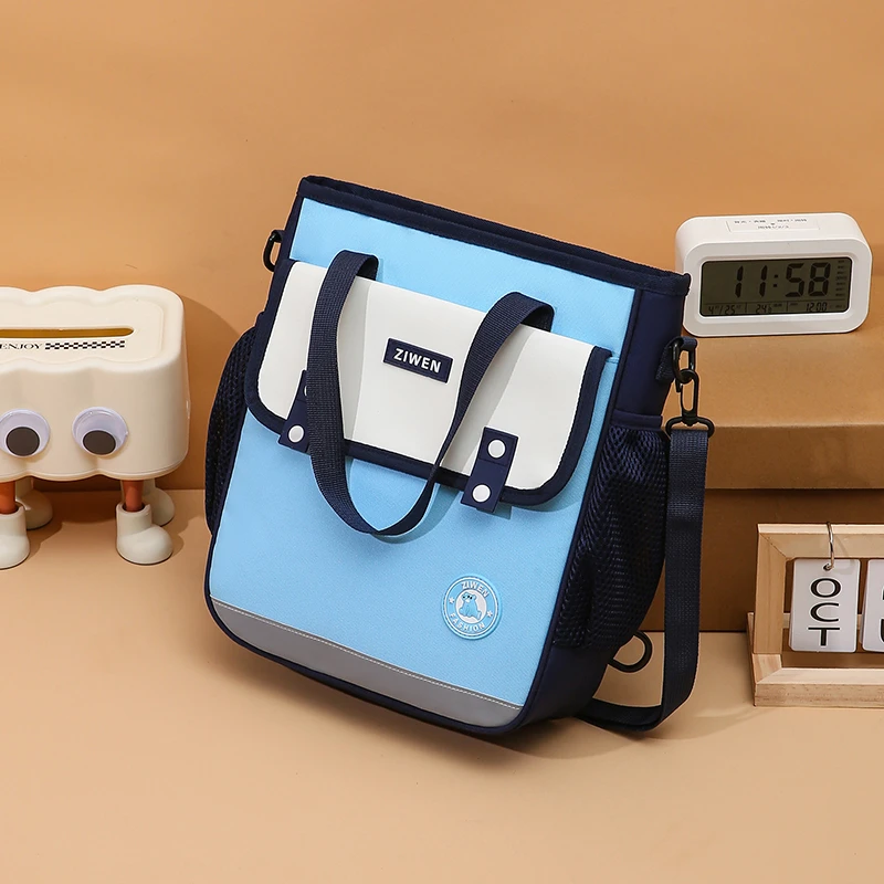 补习袋小学生牛津布美术包英伦补习班补课包儿童撞色大容量斜挎包