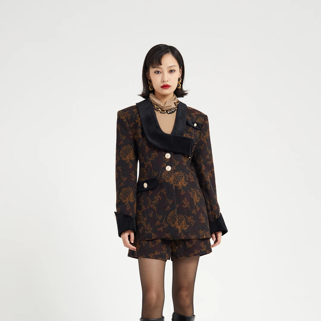 SONATASONG·【秋意浓】独立设计师大女主提花解构丝绒领外套气质