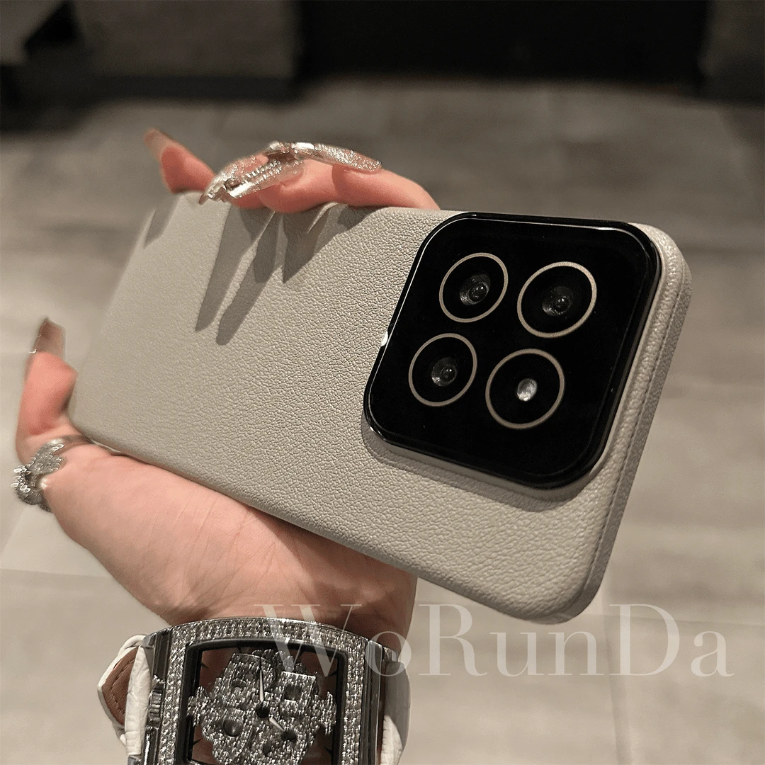 高品质纯色磨砂荔枝纹pc皮纹手机壳适用小米14/14Pro/14ultra硬壳