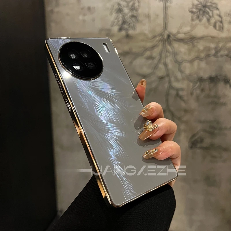 高级感适用vivox90/90s玻璃羽纱背板x90Pro+电镀框全包手机壳简约