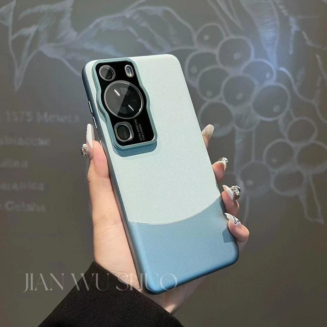 高端适用华为p60pro全包手机壳p60亲肤感素皮壳金属镜头防摔壳