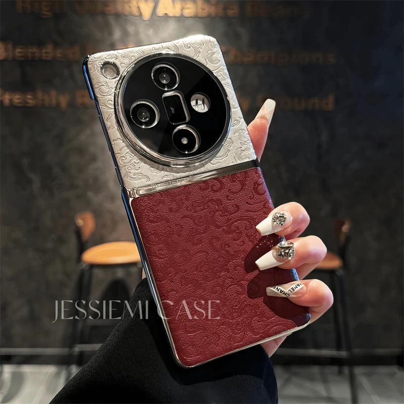 高档浮雕云龙纹适用OPPOfindx7手机壳素皮findx8国风复古风硬壳